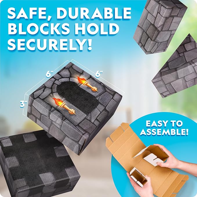 National Geographic Jumbo Cardboard Building Blocks 45-Piece Castle Set | 45 Extra-Thick Cardboard Bricks, Build a Castle Playhouse, Large Building Blocks, Indoor Construction Play, STEM Learning