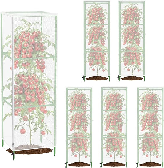 Garden Bird Netting Plant Cover for Square Tomato Cage, 59" x 17.7" Insect Barrier Tomato Cage Net with Zipper and Drawstring, Tomato Trellis Netting Protection Cover for Protecting Plant (6 Pack)