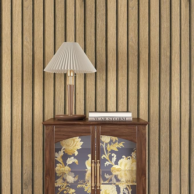 VEELIKE Natural Light Oak Wood Slat Peel and Stick Wallpaper Wood Panel