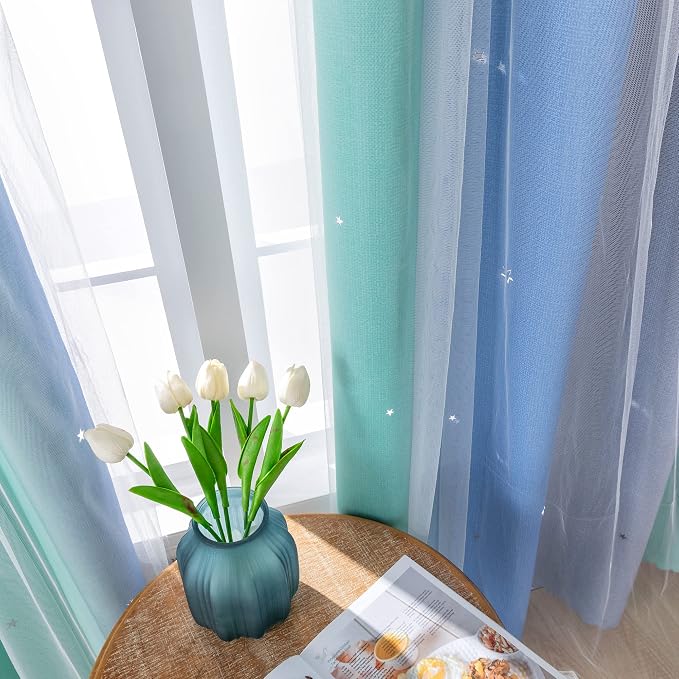 XiDi Curtains for Bedroom Decor, Rainbow BluGrenGrey-52-45