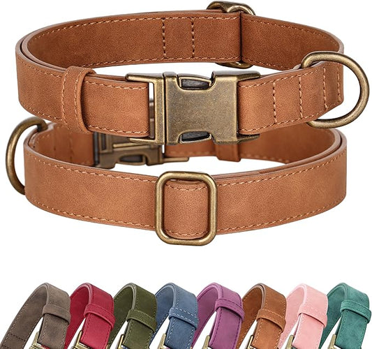 Didog Soft PU Leather Dog Collar, Stylish Quick Released Dog Collars for Small Dogs, Easy Clean Adjustable Pet Collar for Daily Walking, Light Brown, S Fit 10-16" Neck