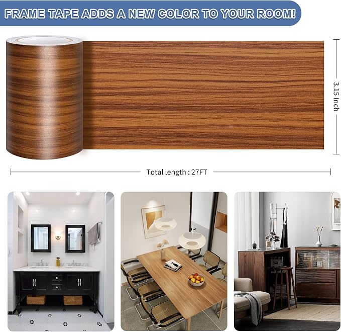 TIANLDD 27 FT Wood Grain Wallpaper Border, Removable Waterproof Mirror Border