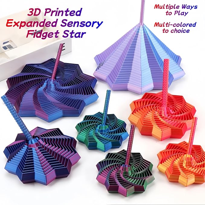 3D Printed Expanded Sensory Fidget Star - 2025 Sensory Fidget Star with Handle, Multi-Colored Whirling Spiral 3D Fidget Toy, Multiple Ways to Play for Adult Relieving Stress (Laser Green,3.15in)