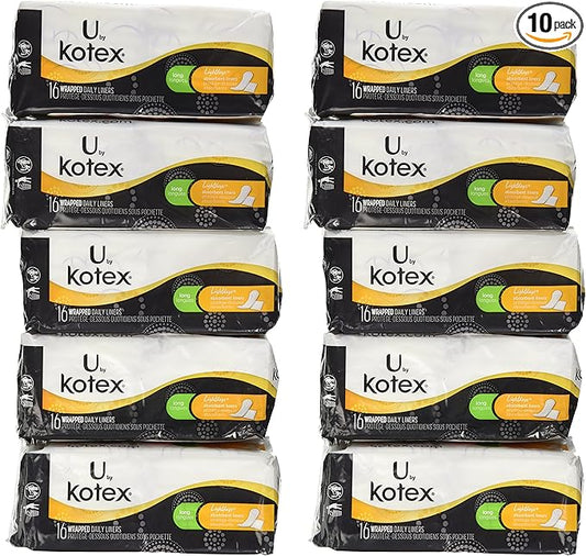 Kotex Natural Balance Absorbent Liners, Long, 16 Count(10 Pack)