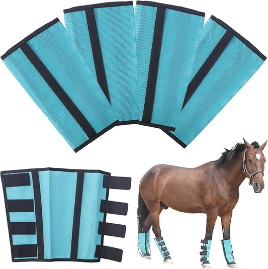 Adjustable Horse Fly Boots Set of 4, Breathable Mesh Fly Boots for Horses, Equine Leg Protection Reduce Stomping, Horse Leggings Leg Guards