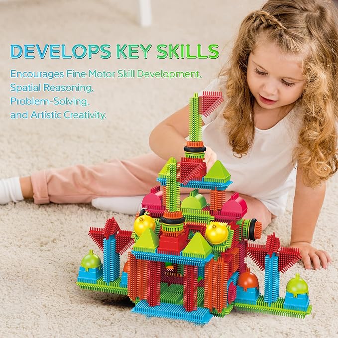 Contixo 244 pcs Bristle Shape 3D STEM Building Toys, Construction Learning Stacking Educational Block, Creativity Beyond Imagination, Inspirational, Safe & Durable, Recreational Toy for Kids Ages 3-8