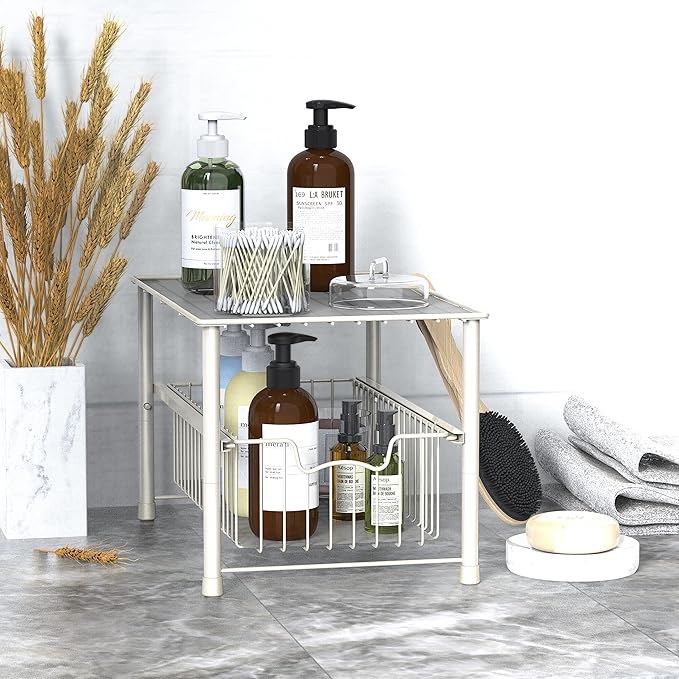 Simple Houseware Stackable Under Sink Cabinet Sliding Basket Organizer Drawer, White