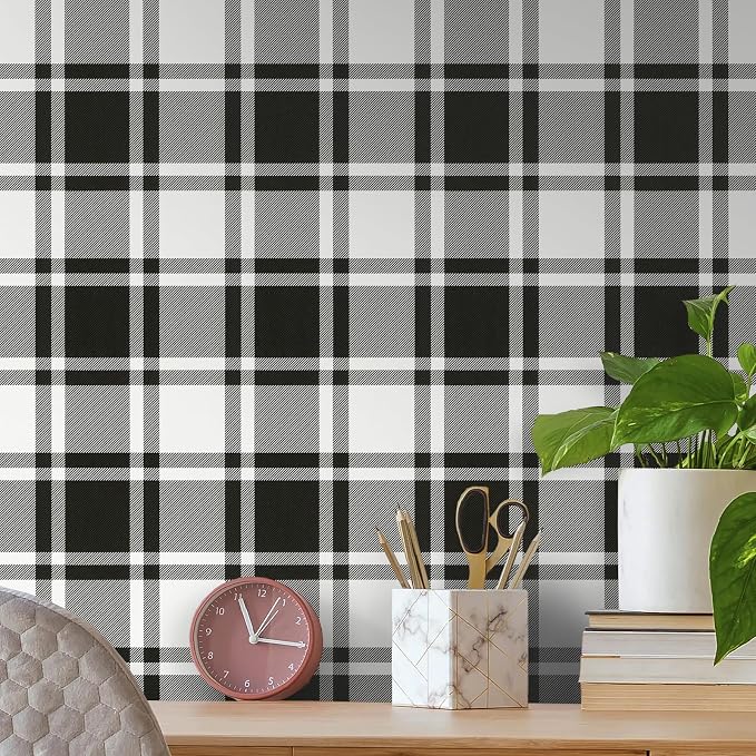 Guvana 17.7"x118" Black and White Trellis Contact Paper Peel and Stick