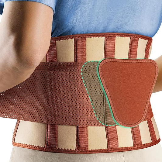 FEATOL Back Brace for Lower Back Pain, Breathable Back Support Belt for Women & Men with Lumbar Pad, Lumbar Support Belt for Heavy Lifting & Work, Scoliosis, Brown, 2XL (Circumference:38.6-51.2")