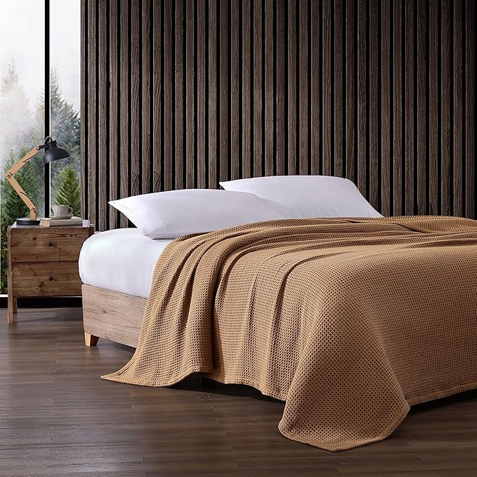 Eddie Bauer Blanket Soft Waffle Weave Bedding, Medium Weight Bedroom Decor, Softens Every Wash, Queen, Brown
