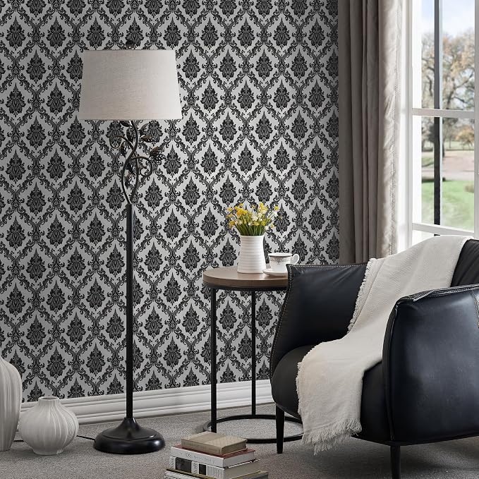 17.7" x118" Peel and Stick Wallpaper Black Wall Paper