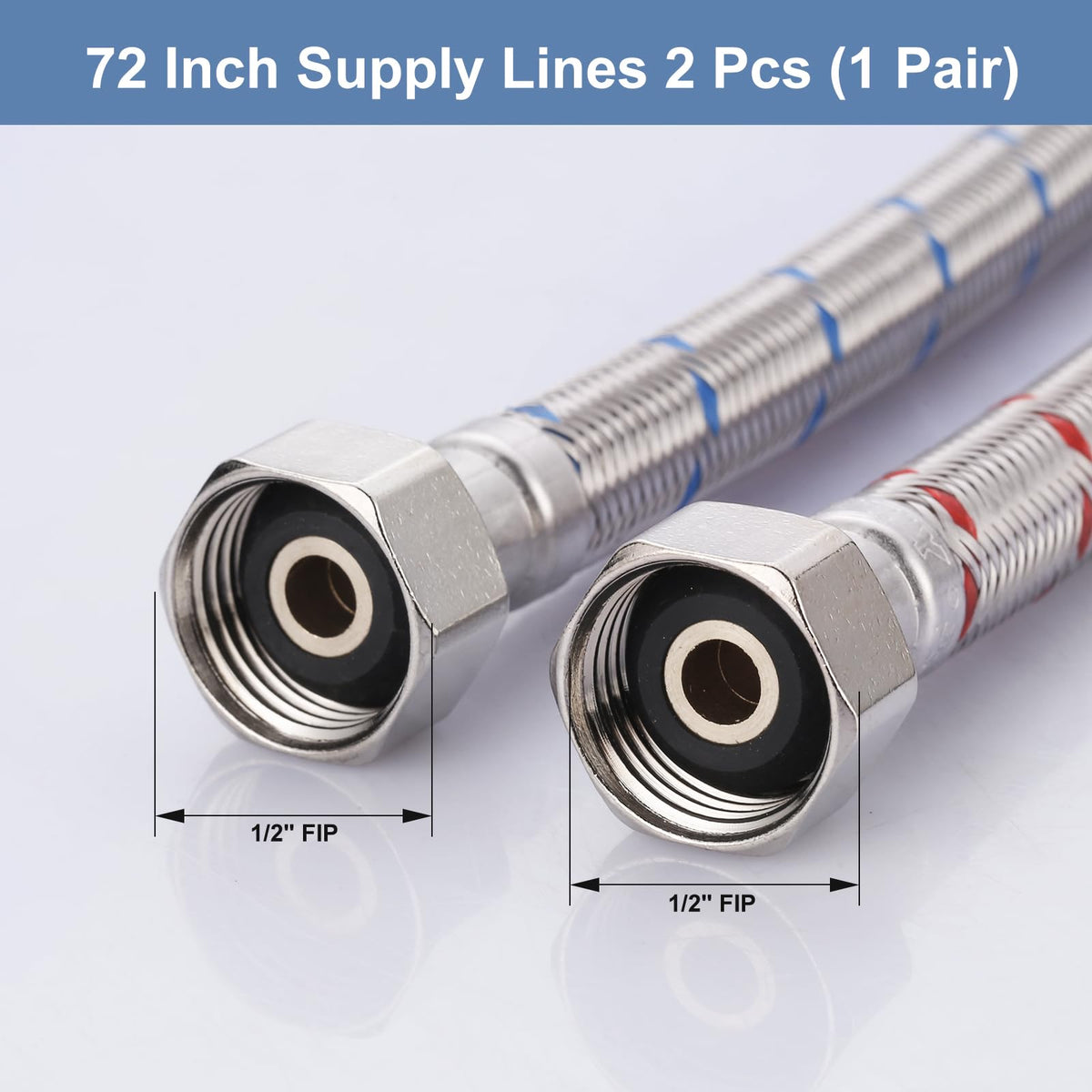 ARCORA 72-Inch Faucet Hose 1/2 to 1/2 | Braided Stainless Steel Supply Lines, cUPC Certified, 1 Pair