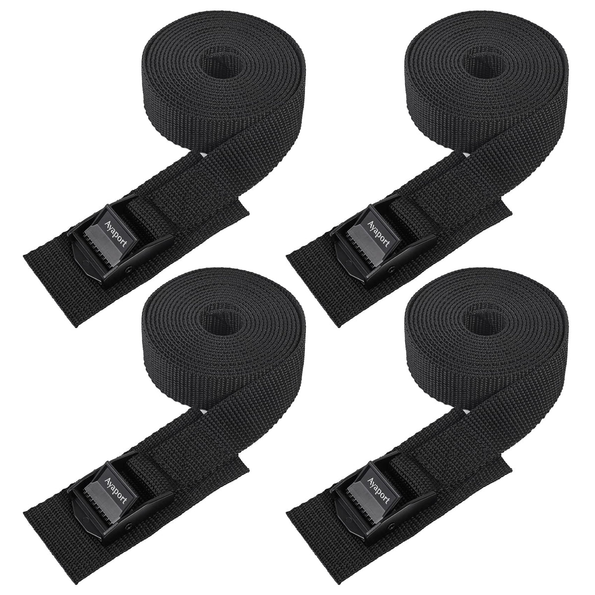 Ayaport Lashing Straps with Buckles – 4 Pack, 16 ft Cam Buckle Tie Down Straps, Black