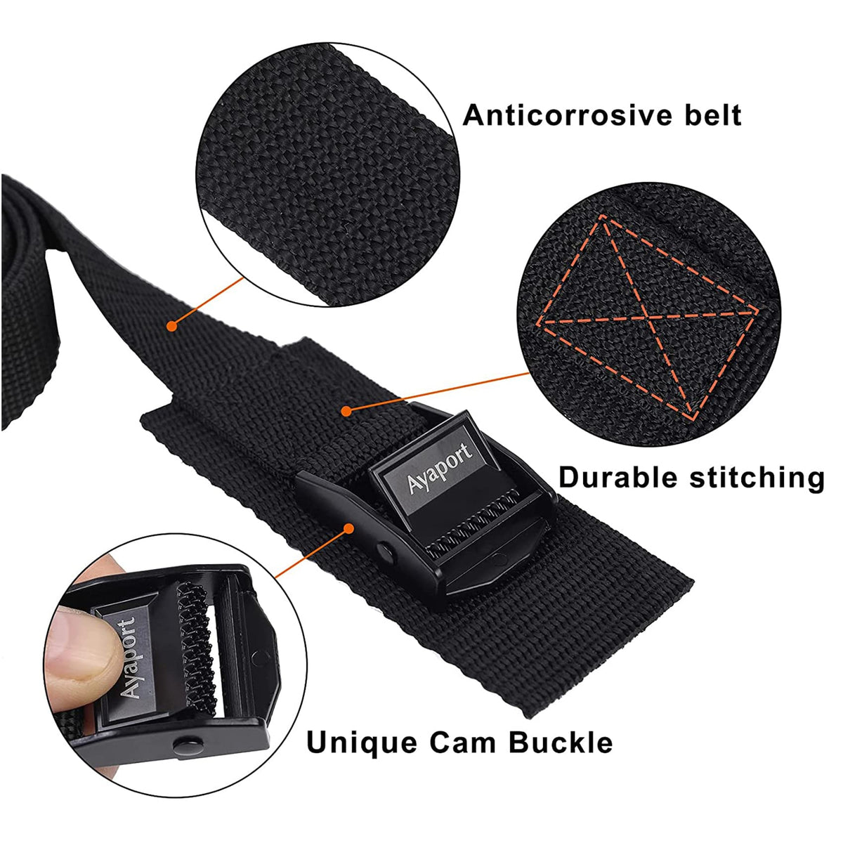Ayaport Lashing Straps with Buckles – 4 Pack, 16 ft Cam Buckle Tie Down Straps, Black