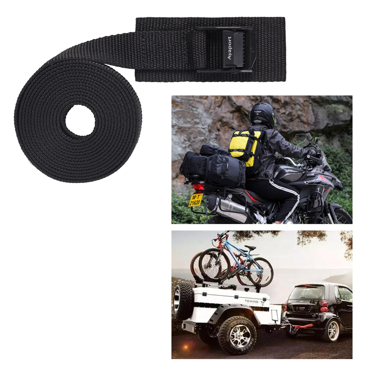 Ayaport Lashing Straps with Buckles – 4 Pack, 16 ft Cam Buckle Tie Down Straps, Black