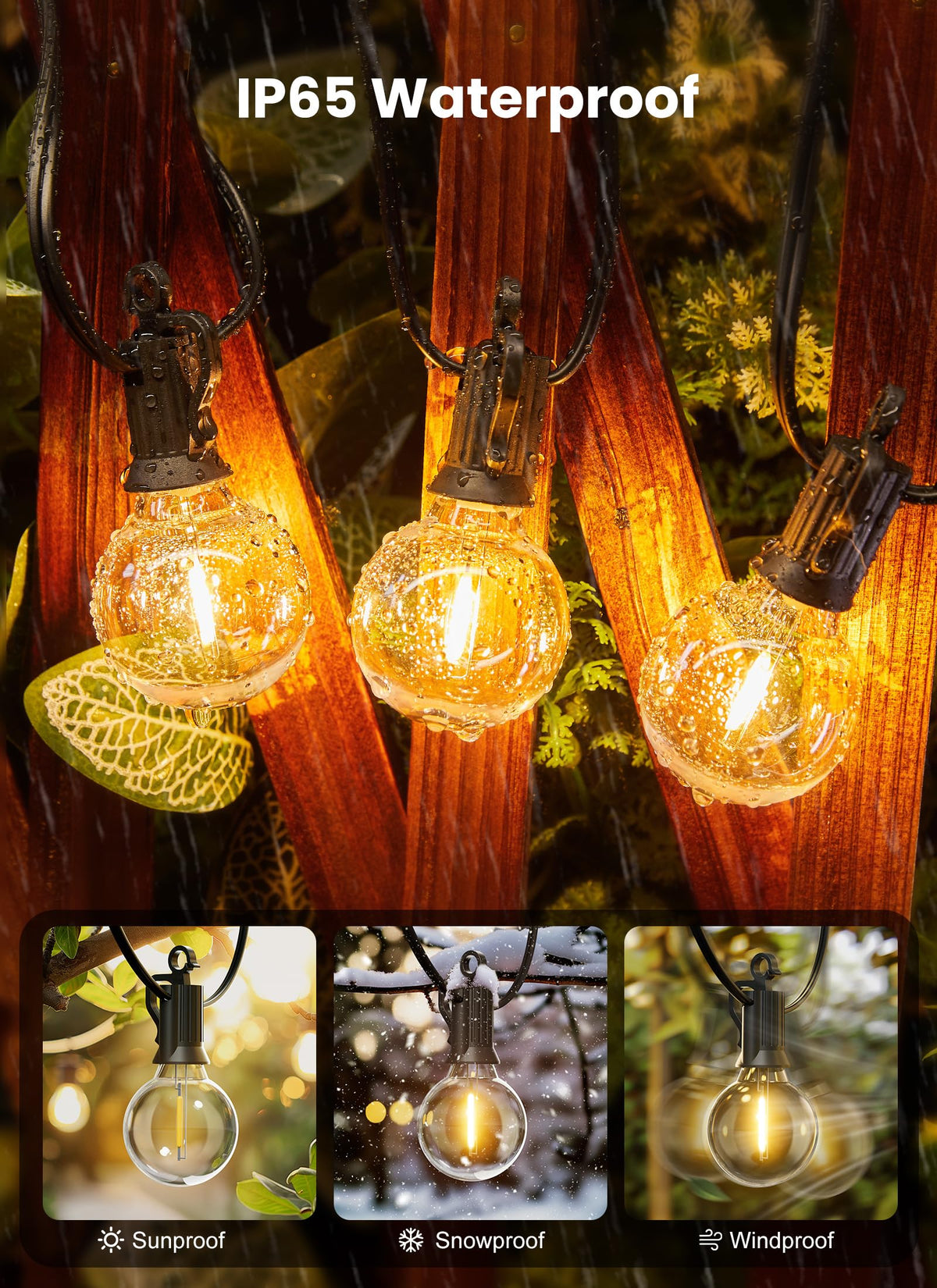 Brightown 25ft Outdoor String Lights – 12+1 G40 LED, Shatterproof, IP65, Dimmable & Connectable