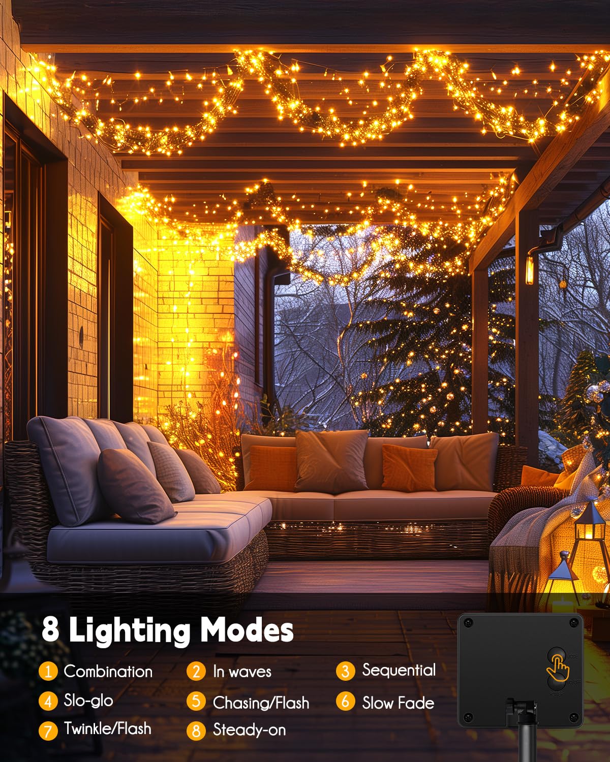 Brightown Solar String Lights for Outside – 19.6 ft, 240 LEDs, 8 Modes, IP65 Waterproof