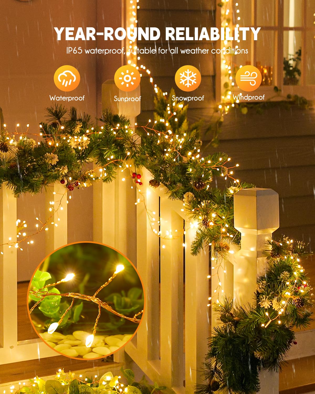 Brightown Solar String Lights for Outside – 19.6 ft, 240 LEDs, 8 Modes, IP65 Waterproof