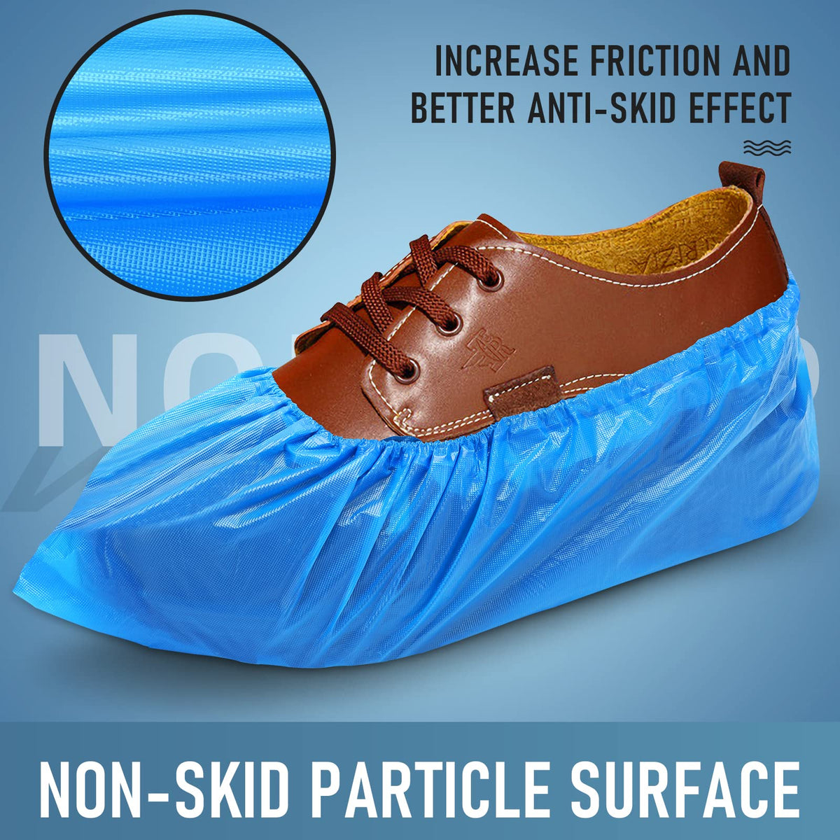 Buself Shoe Covers Disposable Non Slip – 200 Pack (100 Pairs), Waterproof, Recyclable, One Size (Blue)