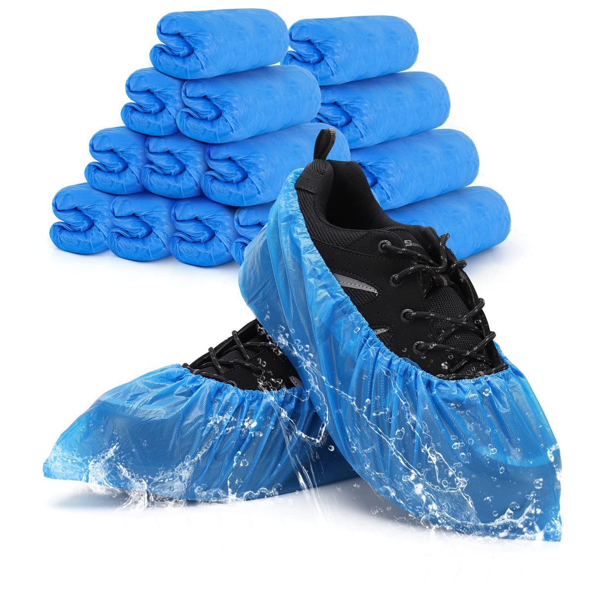 Buself Shoe Covers Disposable Non Slip – 200 Pack (100 Pairs), Waterproof, Recyclable, One Size (Blue)