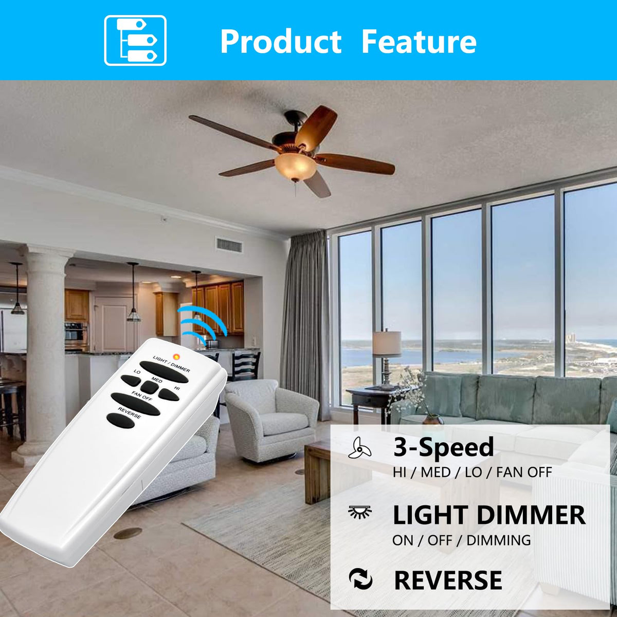 CENMING Replacement Remote for Hampton Bay Hunter Ceiling Fans – 303.9MHz, Reverse Light Dimmer, Wall Mount (Remote Only)