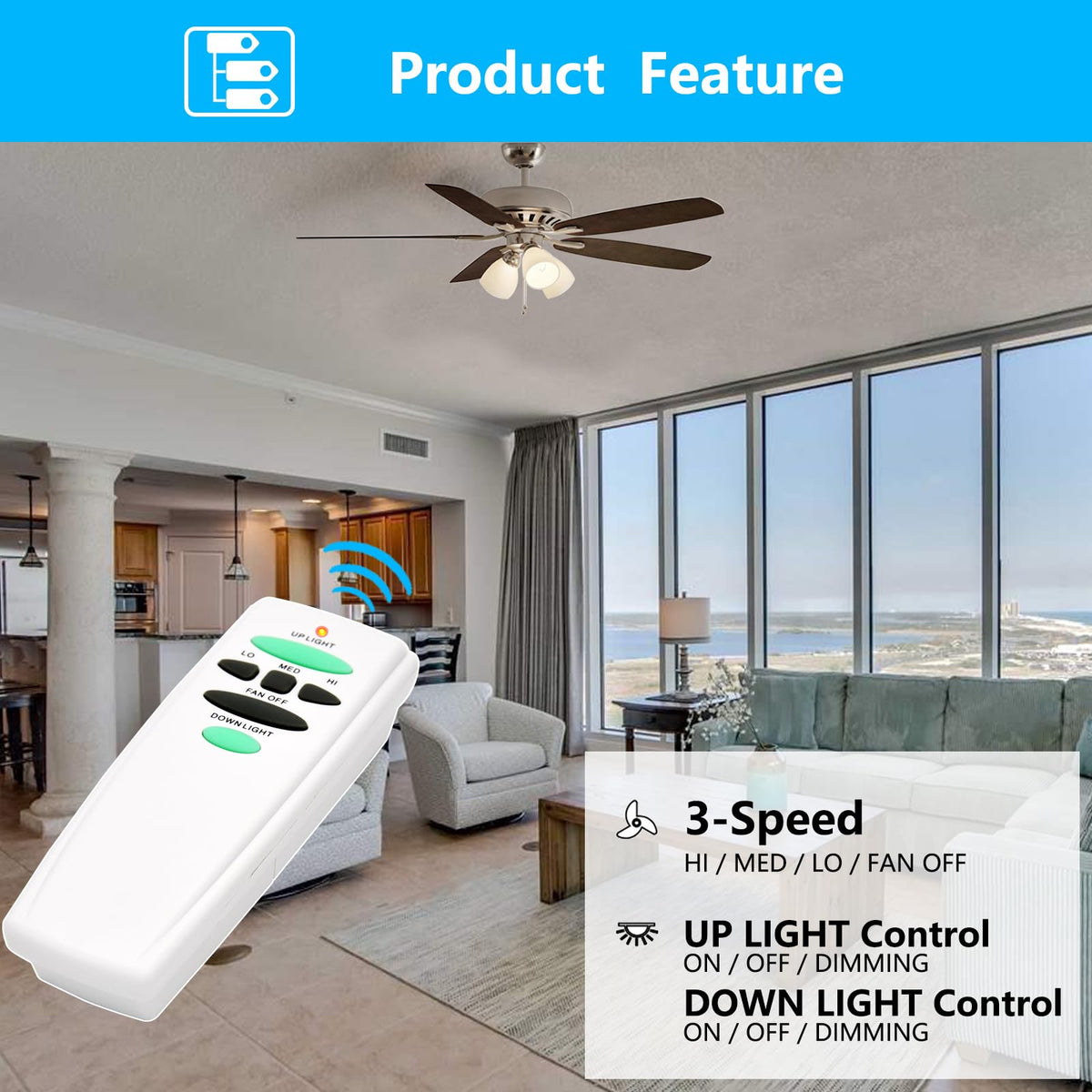 CENMING Replacement Remote for Hampton Bay UC7078T/UC7083T Fans – Up/Down Light, 3-Speed (Remote Only)