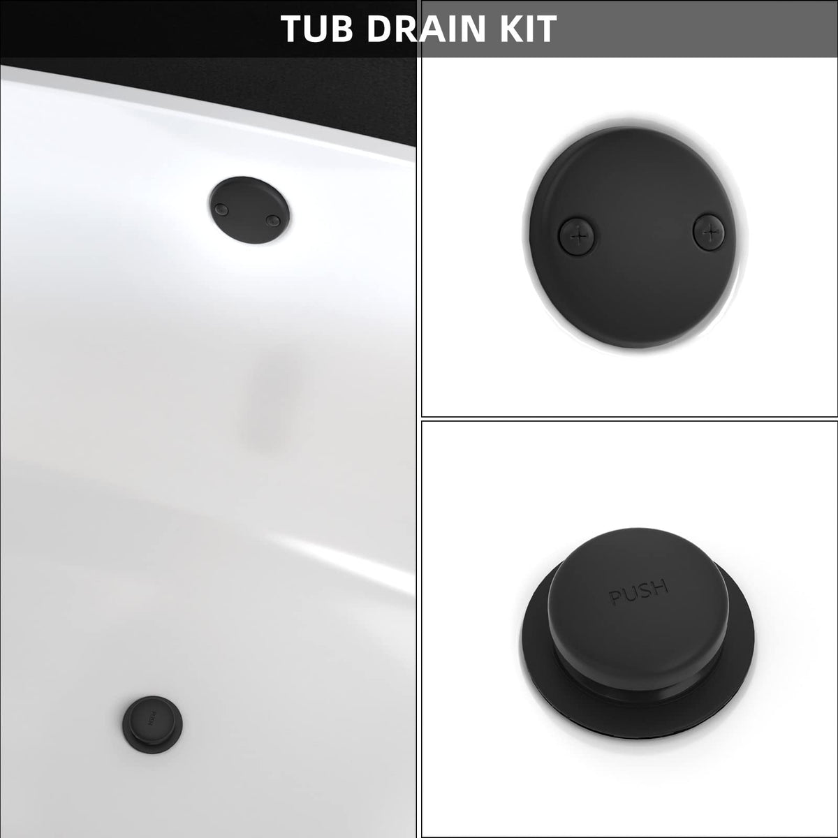 Citymoor Matte Black Bath Tub Drain & Overflow Kit – Universal All-Metal Tip-Toe