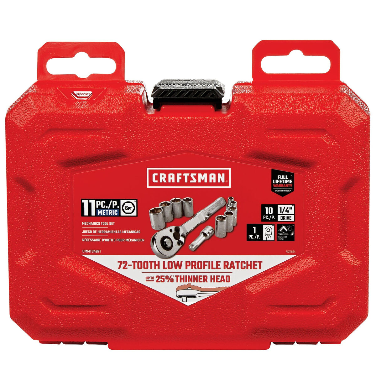 CRAFTSMAN 11-Pc Metric Mechanics Tool Set – 1/4 in Drive, 72-Tooth Ratchet