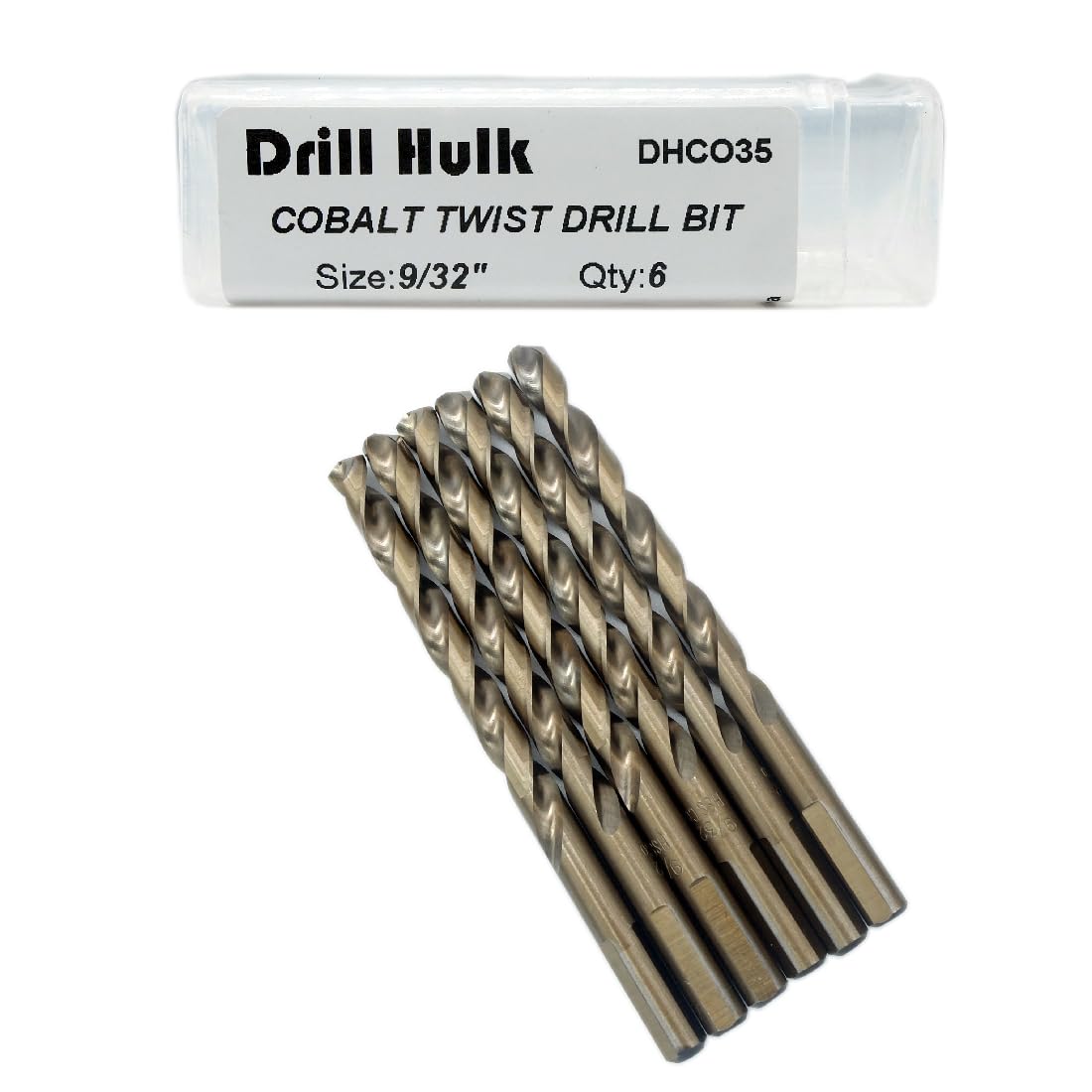 Drill Hulk 9/32-Inch Cobalt Drill Bits – M35, Jobber Length, Pack of 6