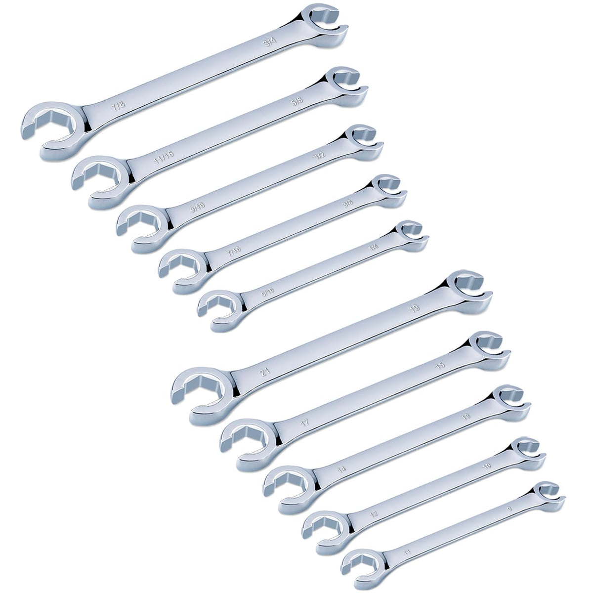 EFFICERE 10-Piece Flare Nut Wrench Set | Metric 9mm-21mm & SAE 1/4-7/8 in | Cr-V Steel