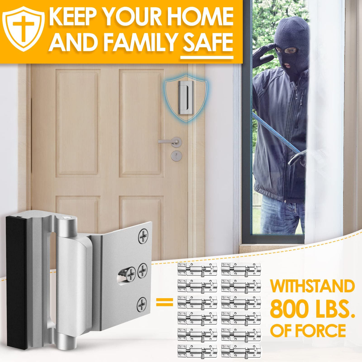 EverPlus Home Security Door Lock – 2-Pack Childproof Reinforcement, 3-Inch Stop, 800 lbs Withstand, For Top Front Inward Swinging Doors