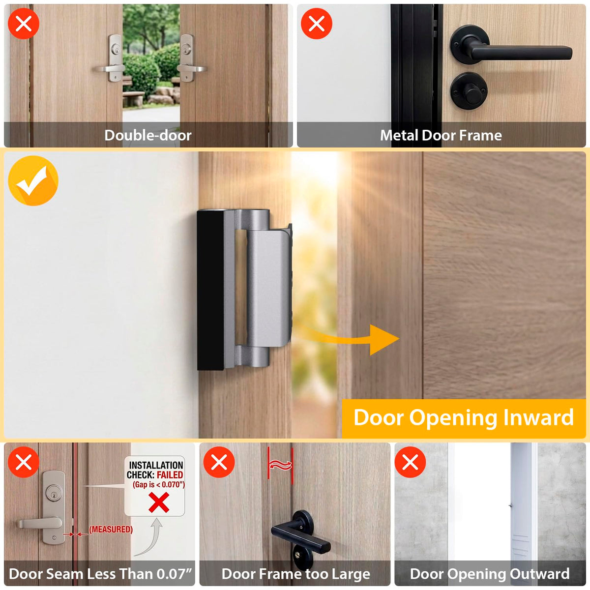 EverPlus Home Security Door Lock – 2-Pack Childproof Reinforcement, 3-Inch Stop, 800 lbs Withstand, For Top Front Inward Swinging Doors