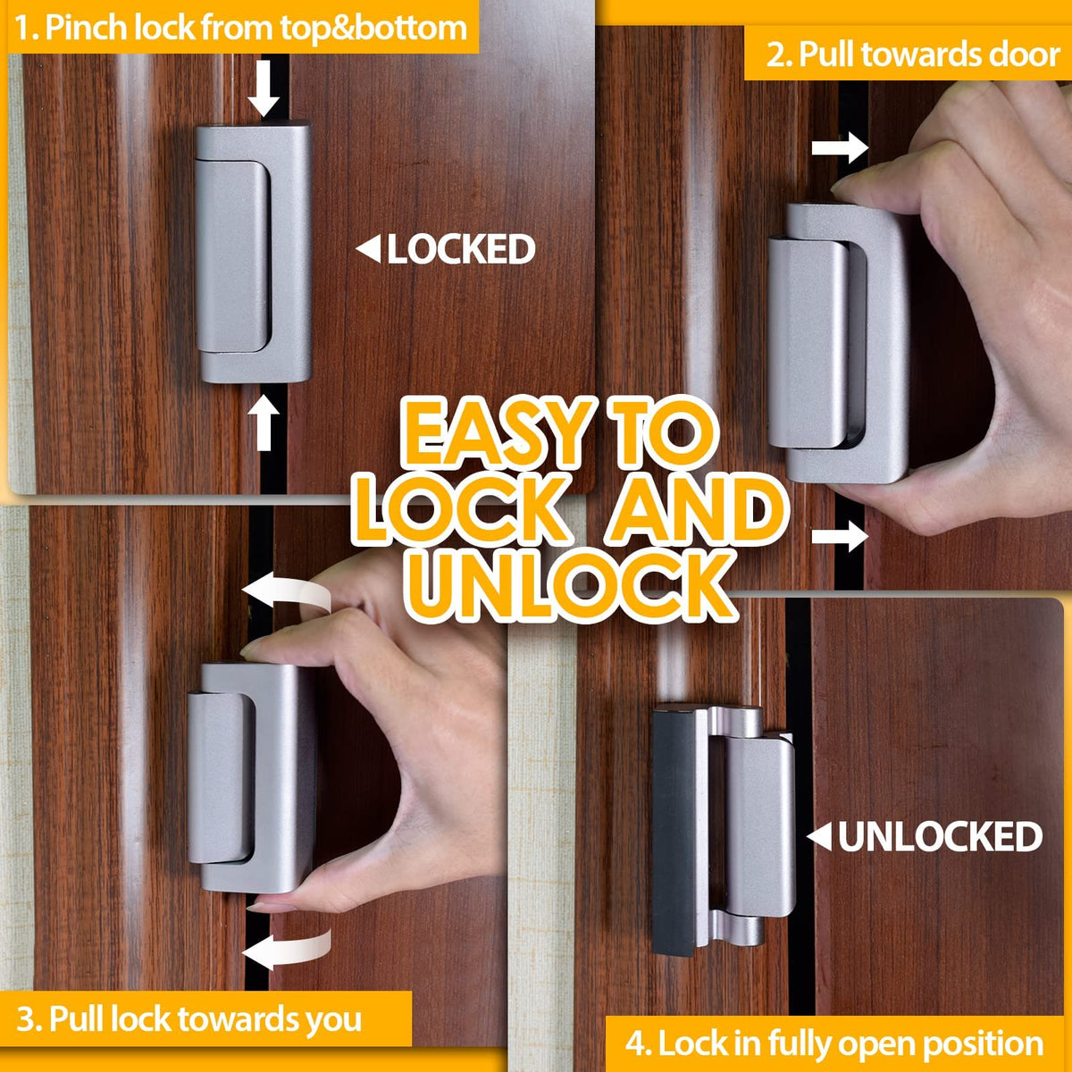 EverPlus Home Security Door Lock – 2-Pack Childproof Reinforcement, 3-Inch Stop, 800 lbs Withstand, For Top Front Inward Swinging Doors