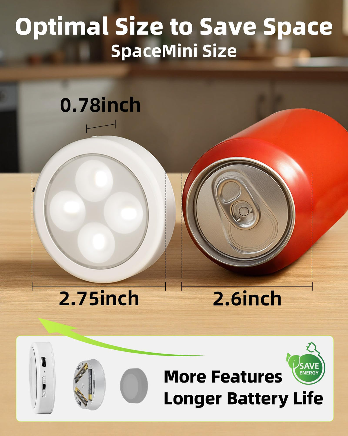 EZVALO LED Puck Lights, Rechargeable 2.5-Inch Tap Lights, 3 Color Temps, Wireless Under-Cabinet Lighting – 2 Pack