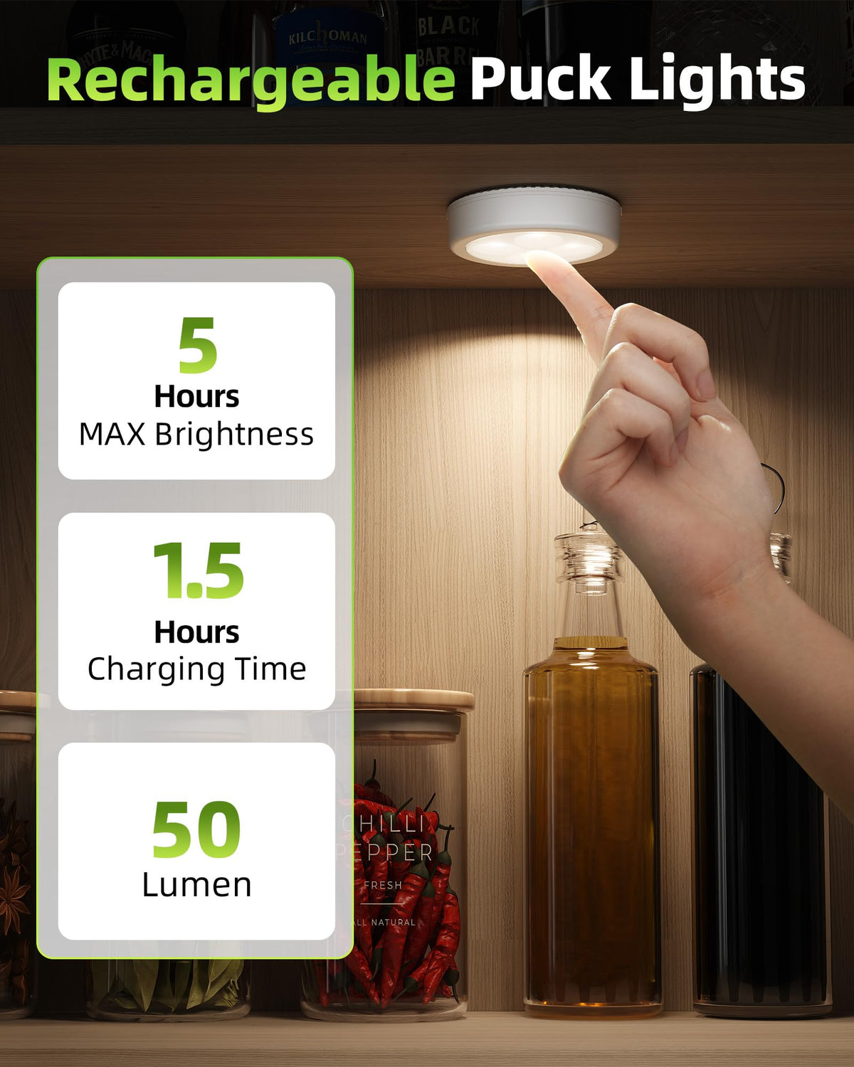 EZVALO LED Puck Lights, Rechargeable 2.5-Inch Tap Lights, 3 Color Temps, Wireless Under-Cabinet Lighting – 2 Pack