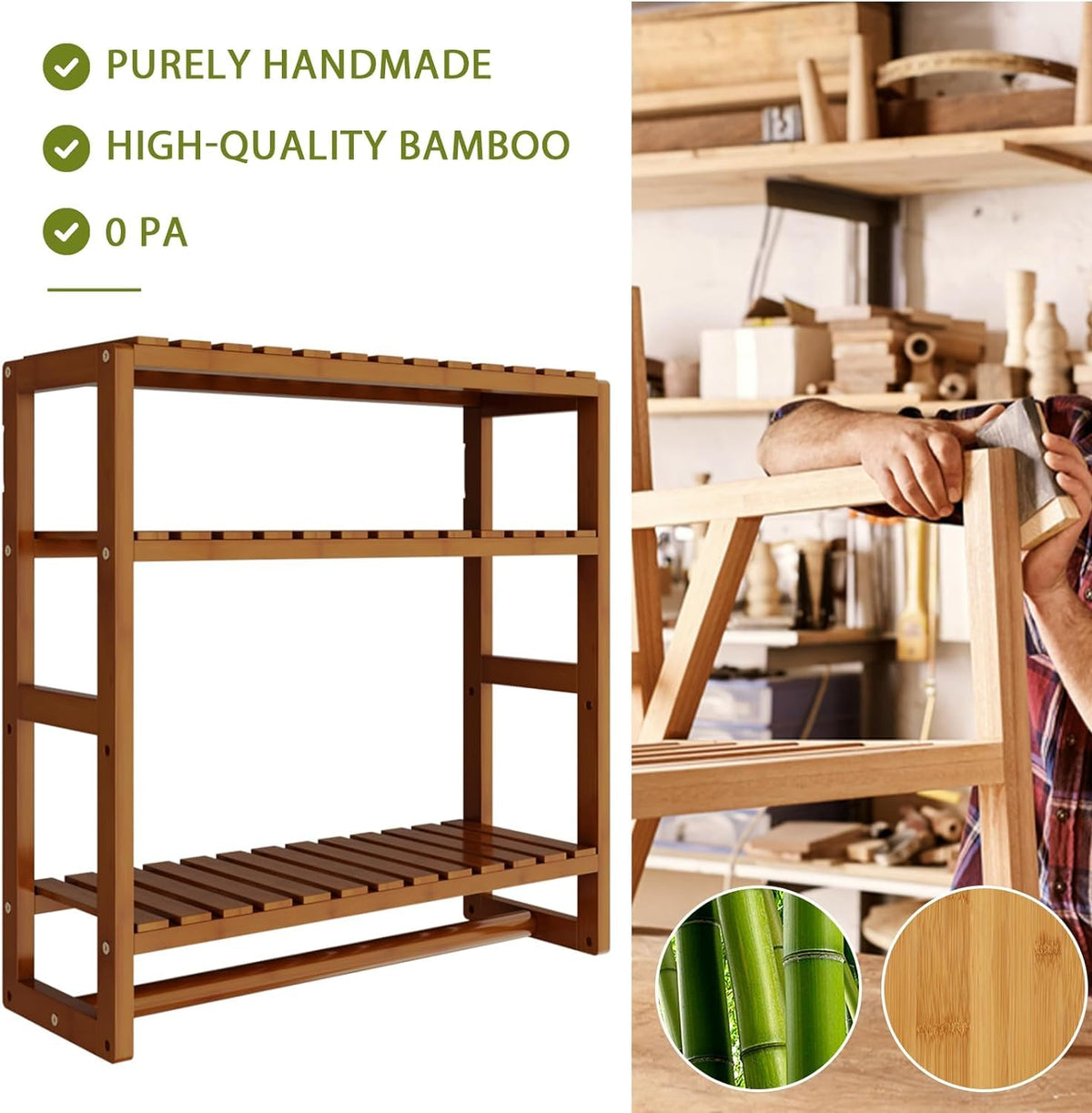 Galood Over The Toilet Storage – 3-Tier Bamboo Wall Shelf with Hanging Rod
