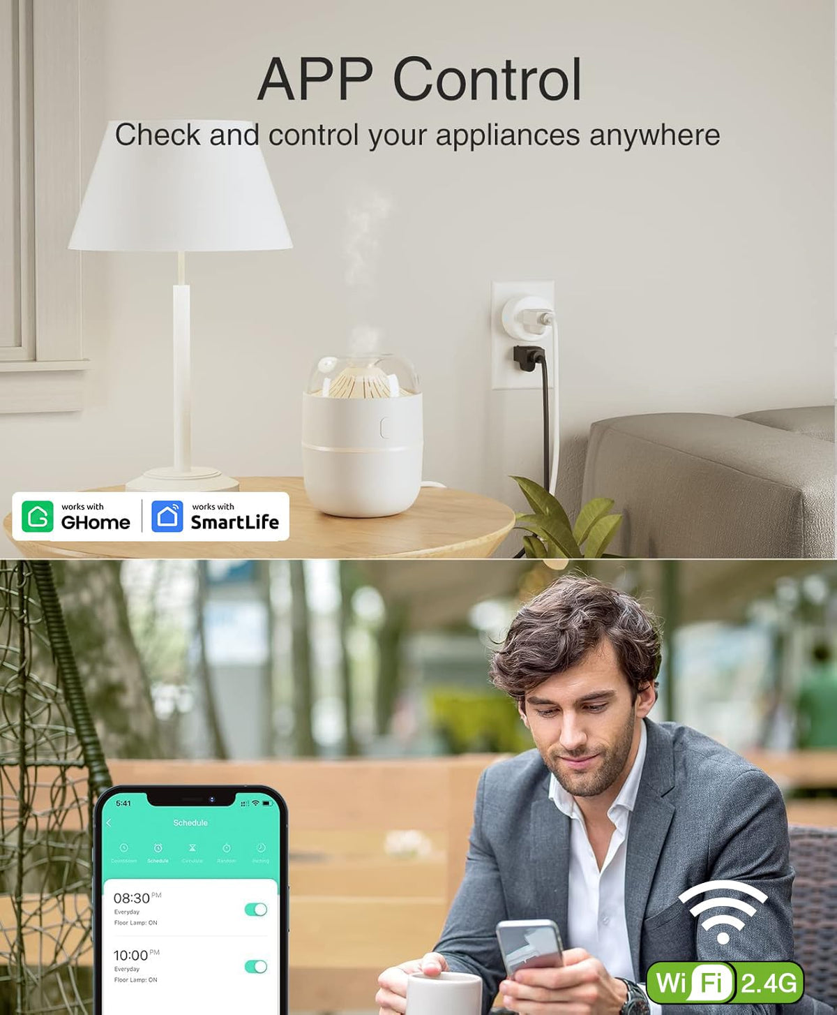 GHome Smart Plug Mini – WiFi Smart Outlet with Alexa & Google Home, 2.4GHz WiFi, App Control, No Hub Required, ETL/FCC Listed