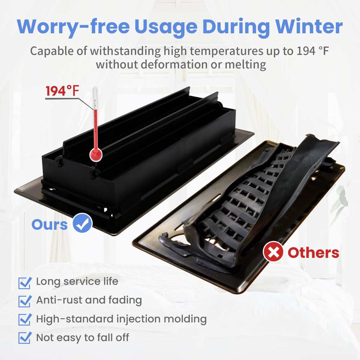 Howeall 4x10 Inches Heavy Duty Floor Register – Charlotte Design Matte Black | Adjustable Damper Floor Vent
