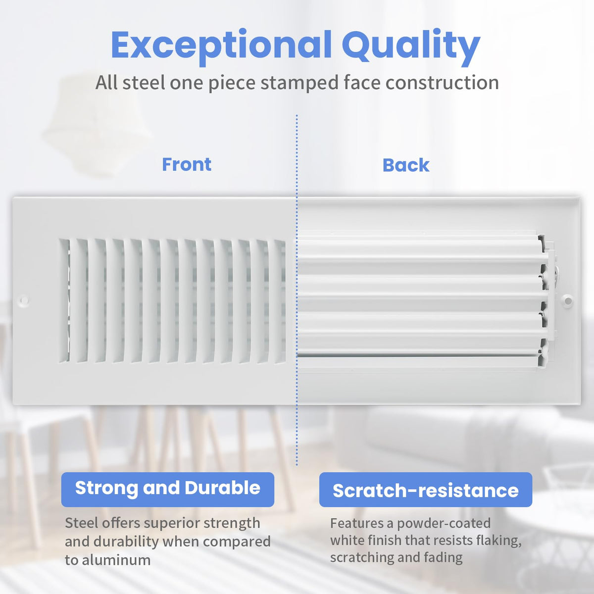 Howeall 14 x 4 Inch Duct Opening Air Vent Covers – Adjustable 2-Way Steel Wall/Ceiling Register