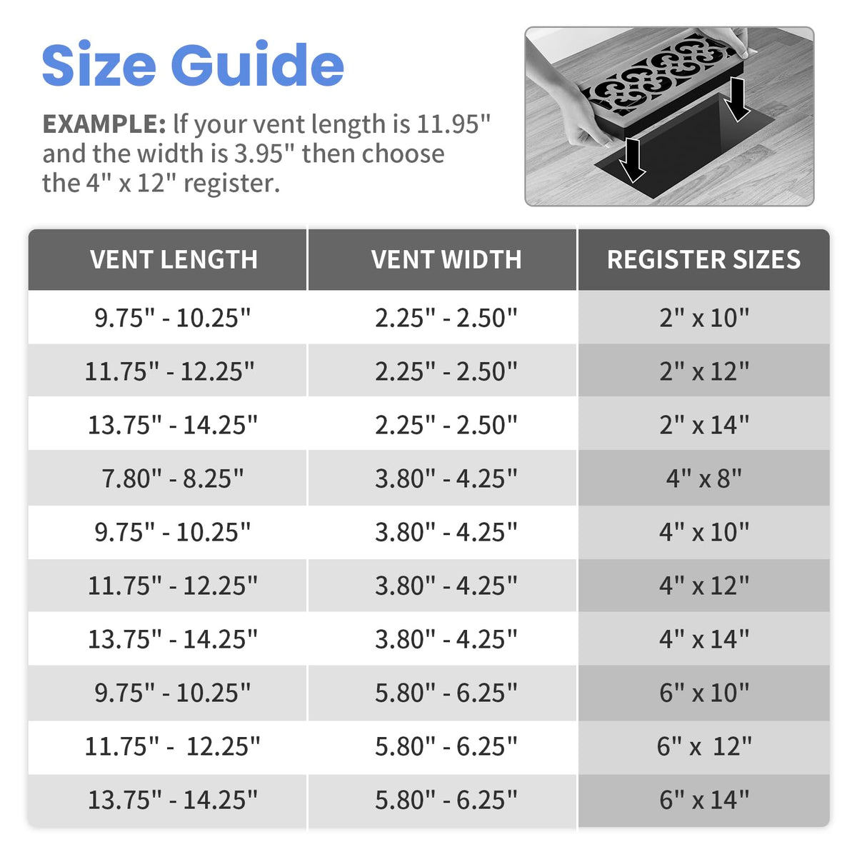 Howeall 4x10 Inches Heavy Duty Floor Register – Charlotte Design Matte Black | Adjustable Damper Floor Vent