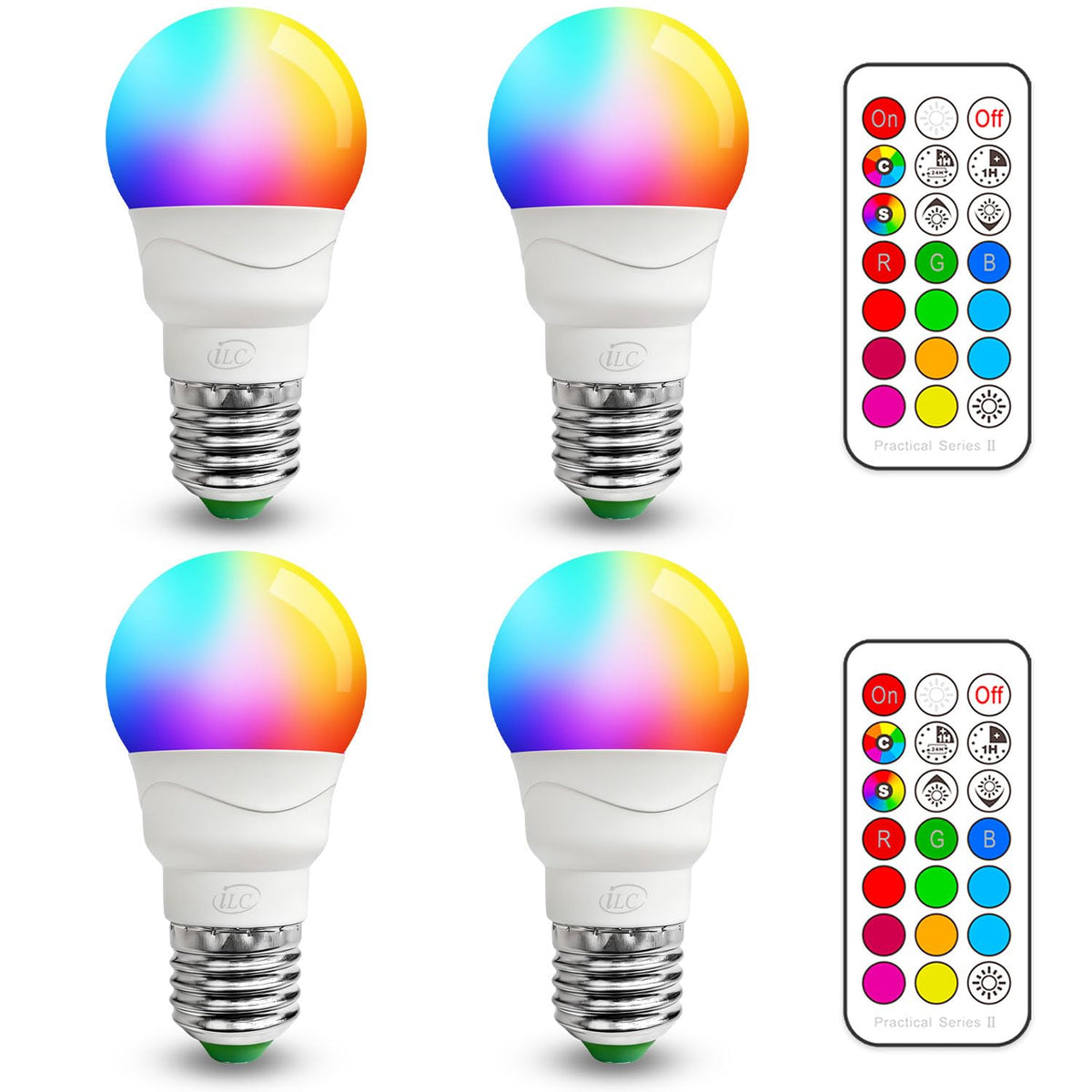 ILC RGB LED Light Bulb – Color Changing, 12 Colors, 40W Equivalent, 450LM, 2700K Warm White, Remote (4-Pack)