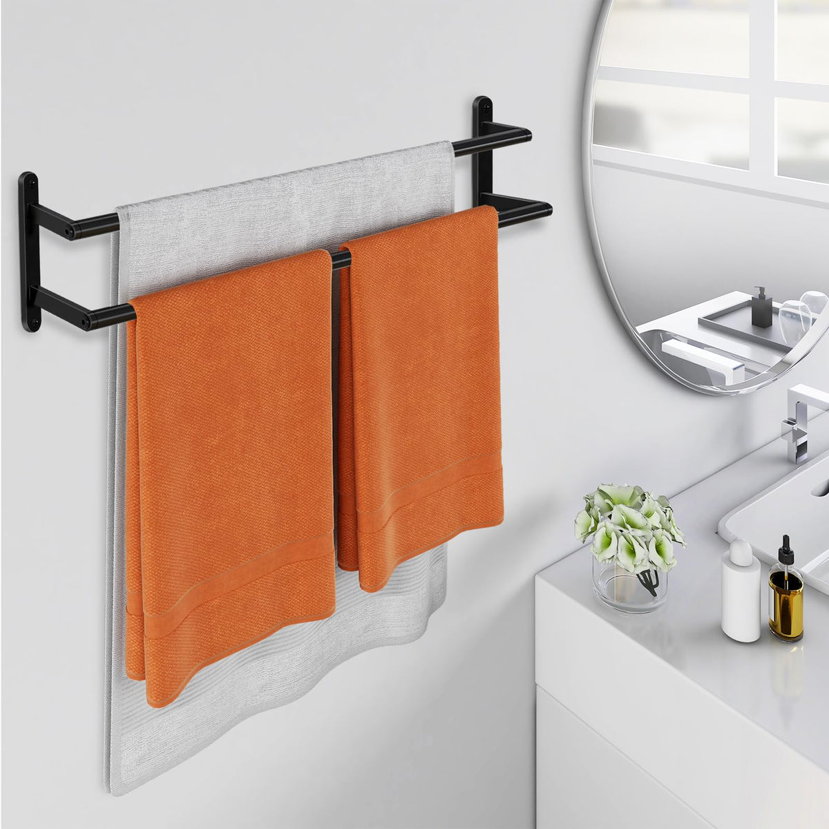 JIAPAIDUO Double Towel Bar – 24-Inch Matte Black Wall Mount, Stainless Steel