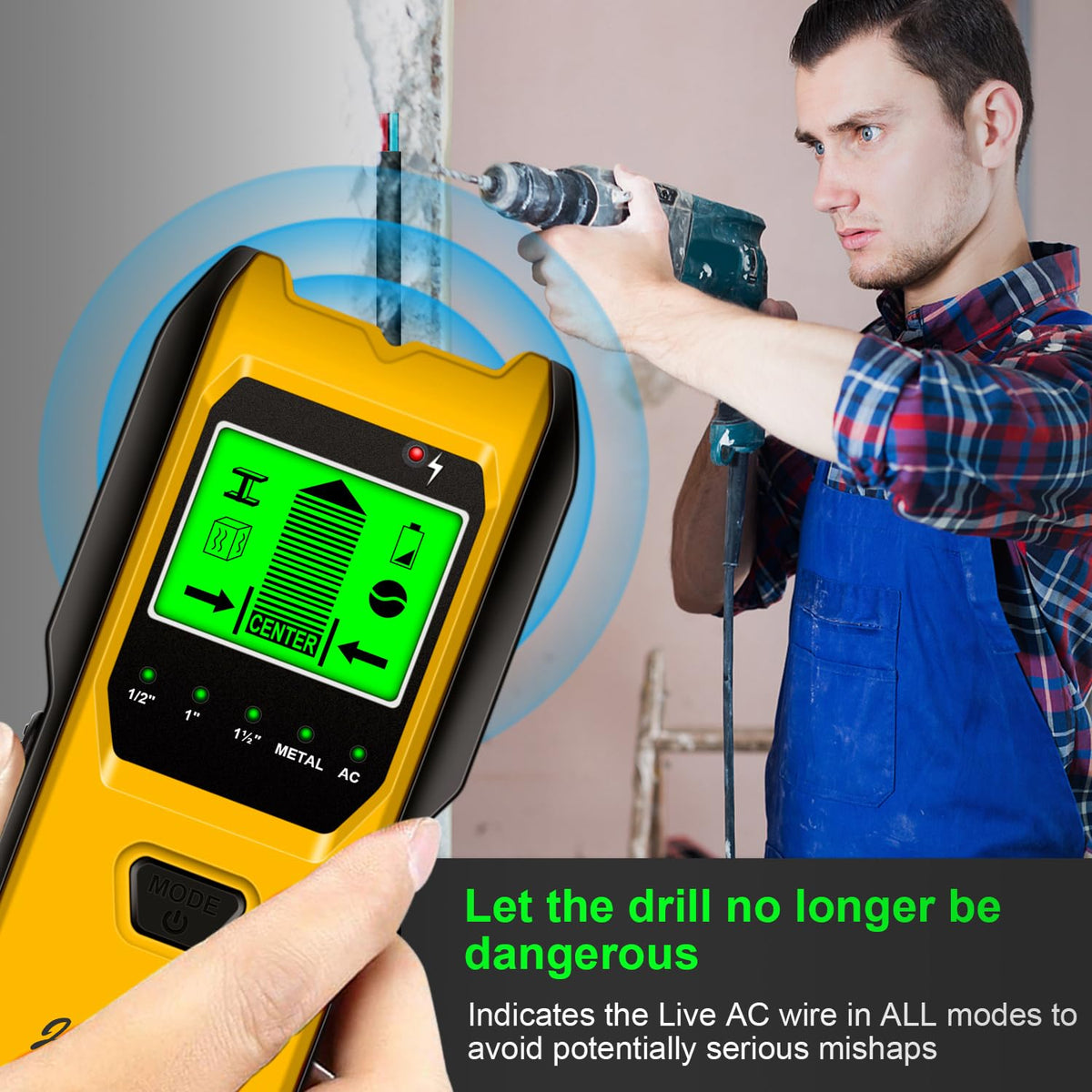 Jurgen K Stud Finder Wall Scanner - 5 in 1 with HD LCD Display (Lemon)