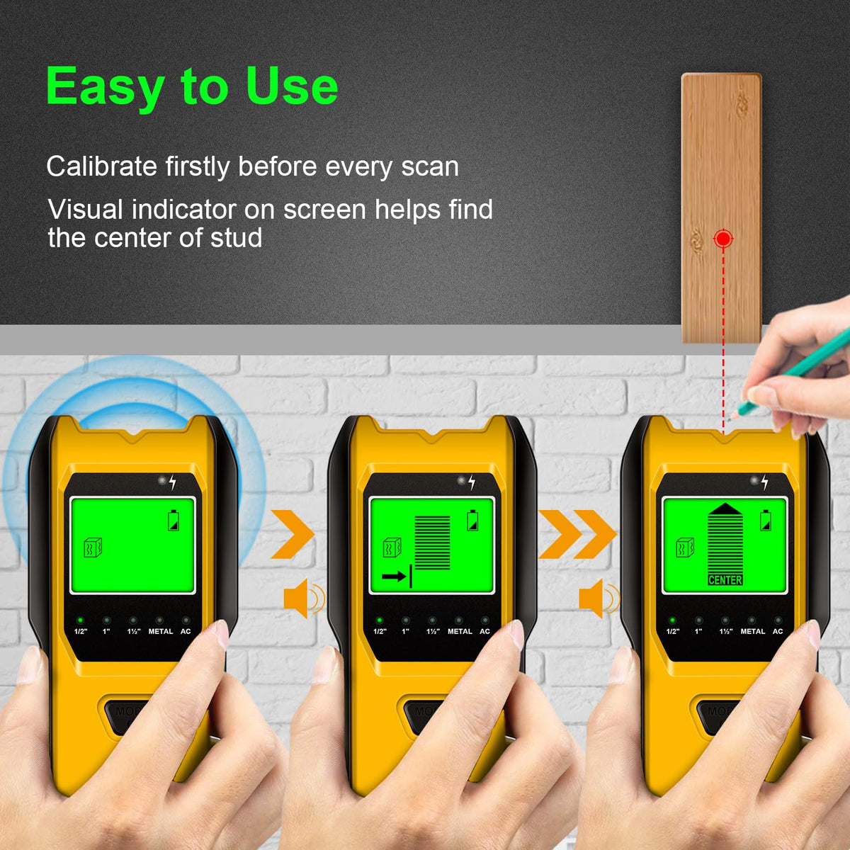 Jurgen K Stud Finder Wall Scanner - 5 in 1 with HD LCD Display (Lemon)