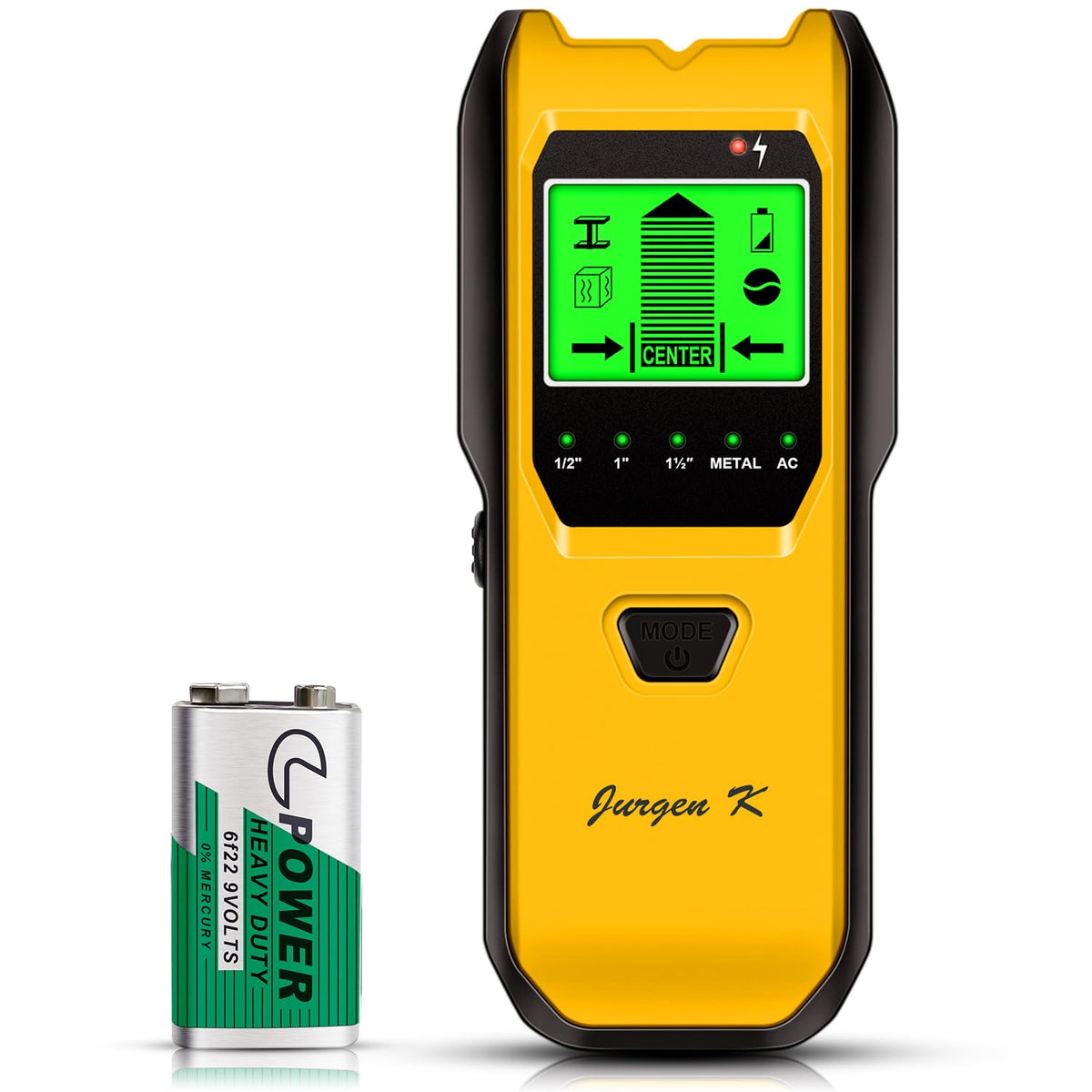 Jurgen K Stud Finder Wall Scanner - 5 in 1 with HD LCD Display (Lemon)