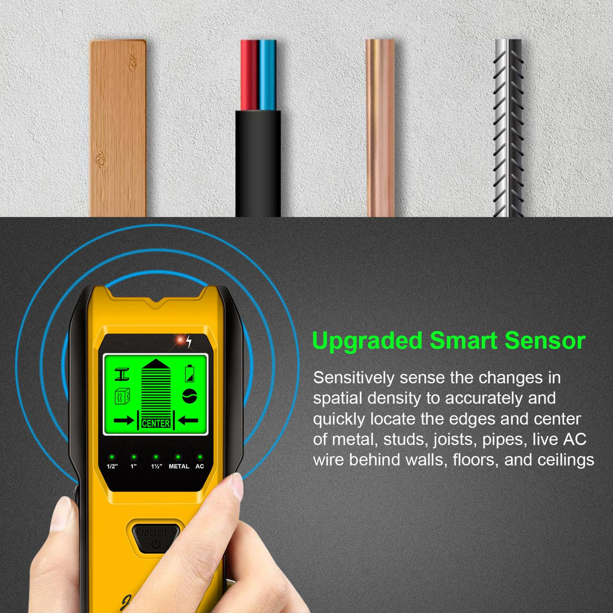 Jurgen K Stud Finder Wall Scanner - 5 in 1 with HD LCD Display (Lemon)