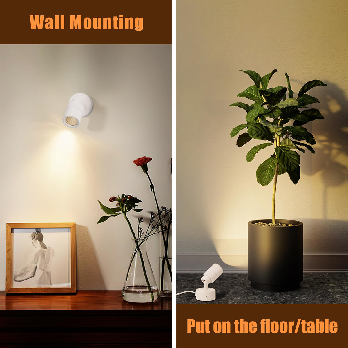 Kandicyar LED Spotlight 5W Indoor Uplighting – Remote, Dimmable, 3 CCT, Wall/Floor Mount