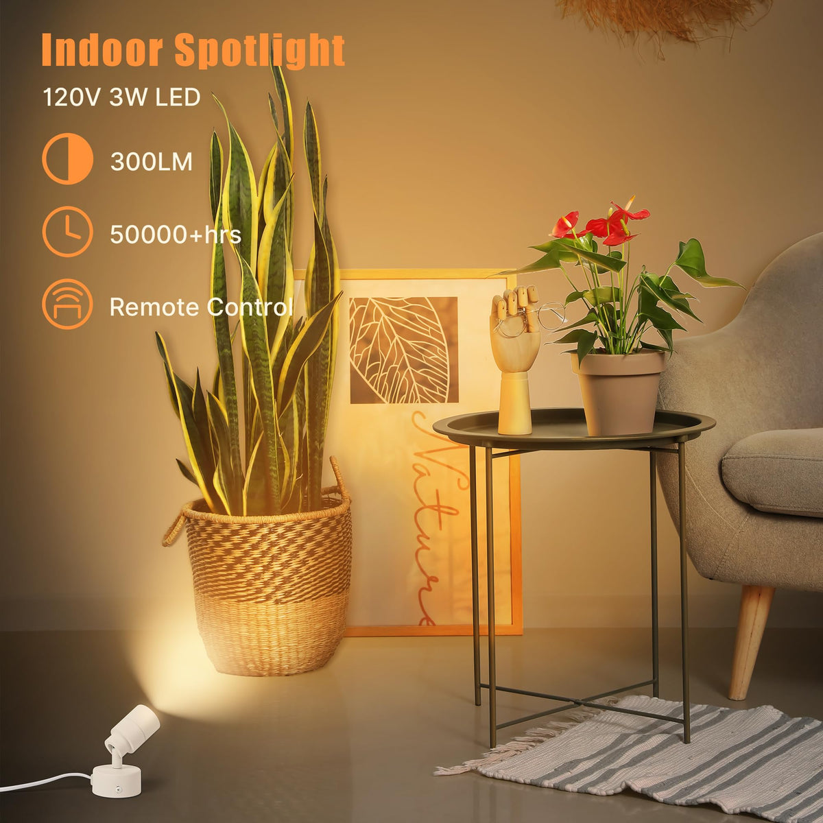 Kandicyar LED Spotlight 5W Indoor Uplighting – Remote, Dimmable, 3 CCT, Wall/Floor Mount