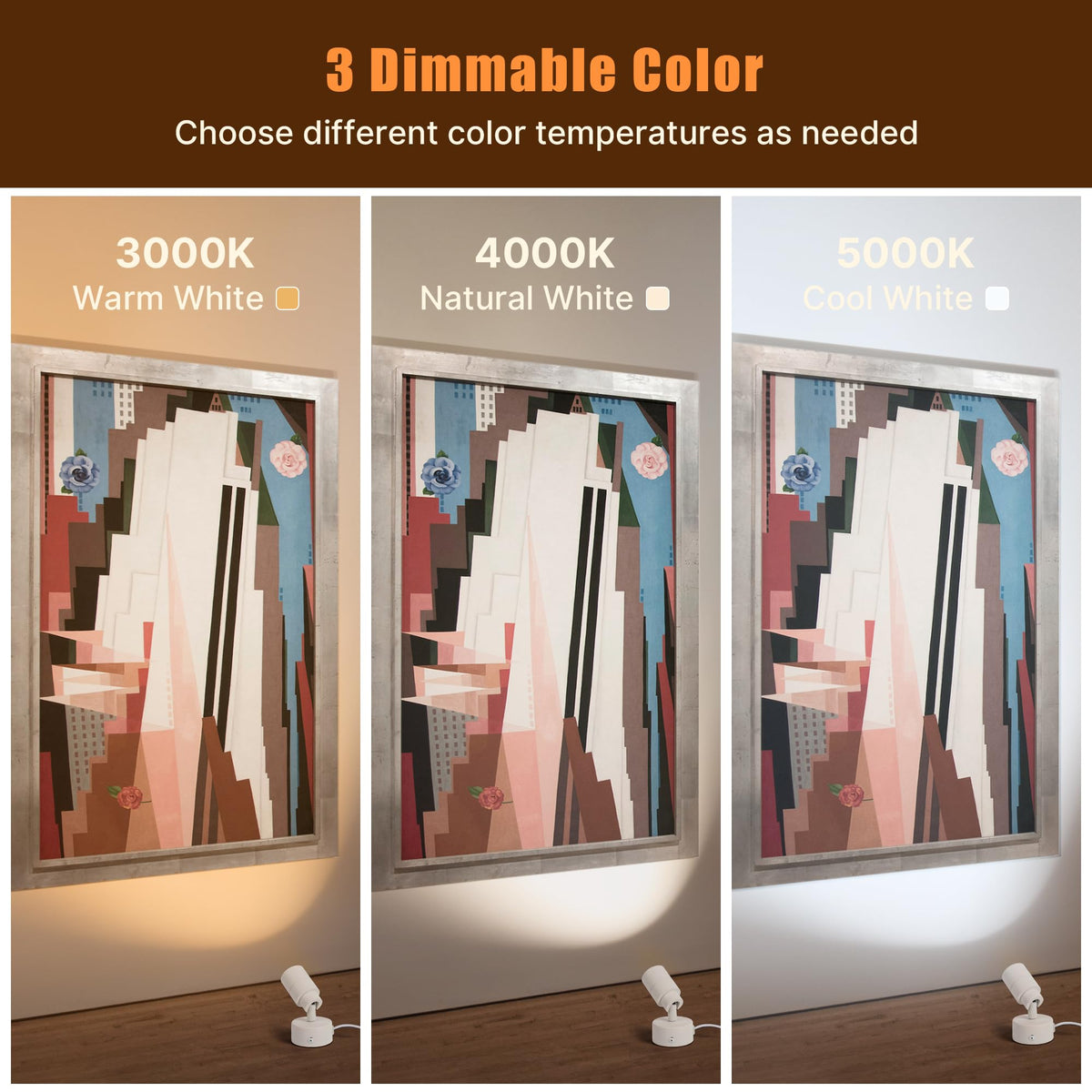 Kandicyar LED Spotlight 5W Indoor Uplighting – Remote, Dimmable, 3 CCT, Wall/Floor Mount