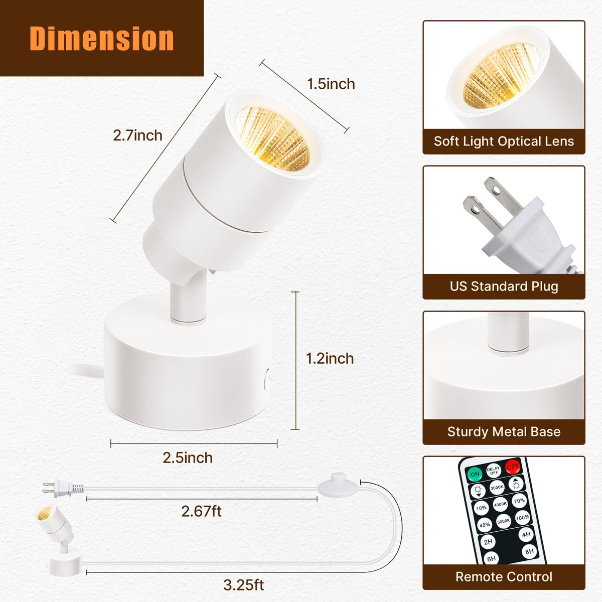 Kandicyar LED Spotlight 5W Indoor Uplighting – Remote, Dimmable, 3 CCT, Wall/Floor Mount